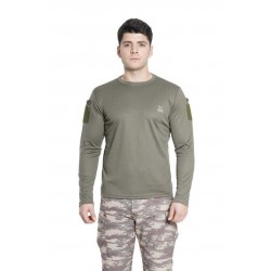 Vogel Yakasız Uzun Kol Tişört Haki